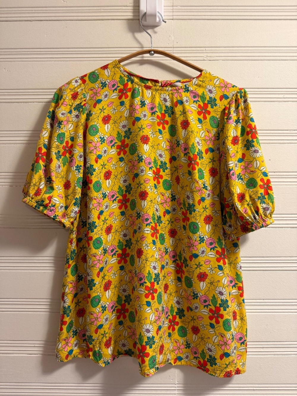Boden US 4 Yellow Floral Silk Blend Puff Sleeve Blouse Top